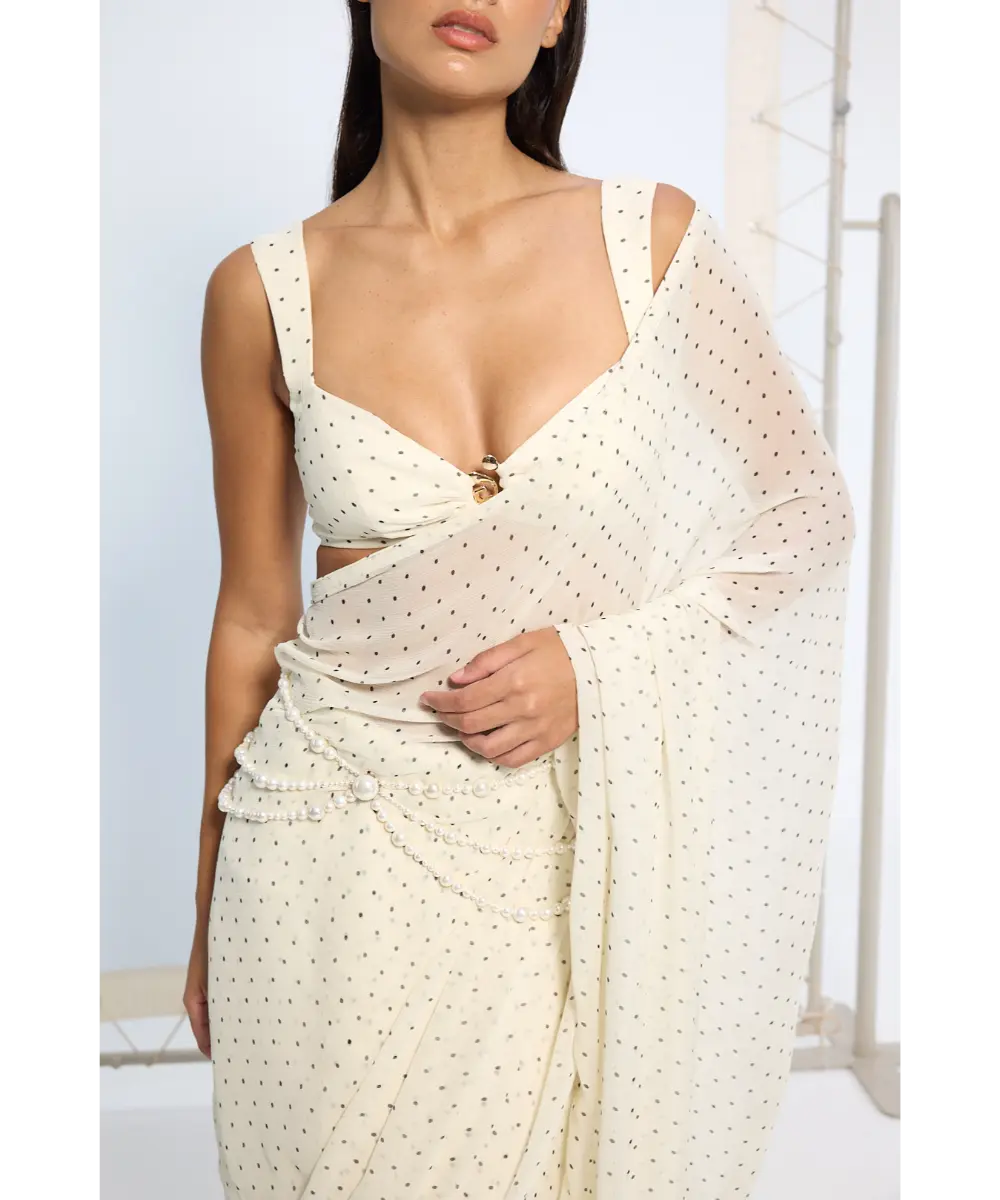 EKAYA BANARAS - White Polka Dotted Saree